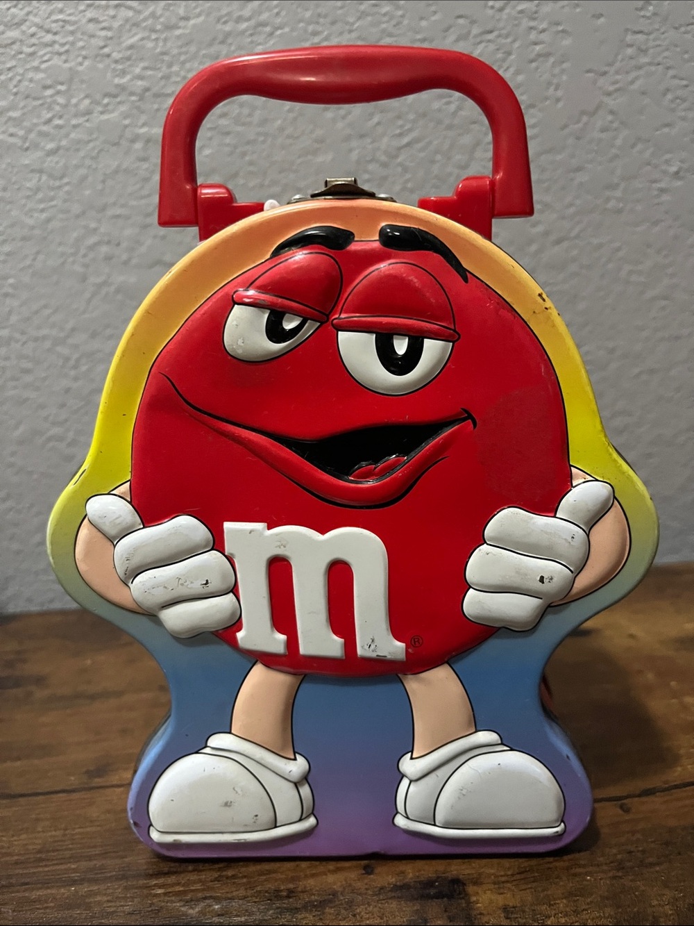 M&M'S Red Character Tin with Rainbow Accents and Red Handle